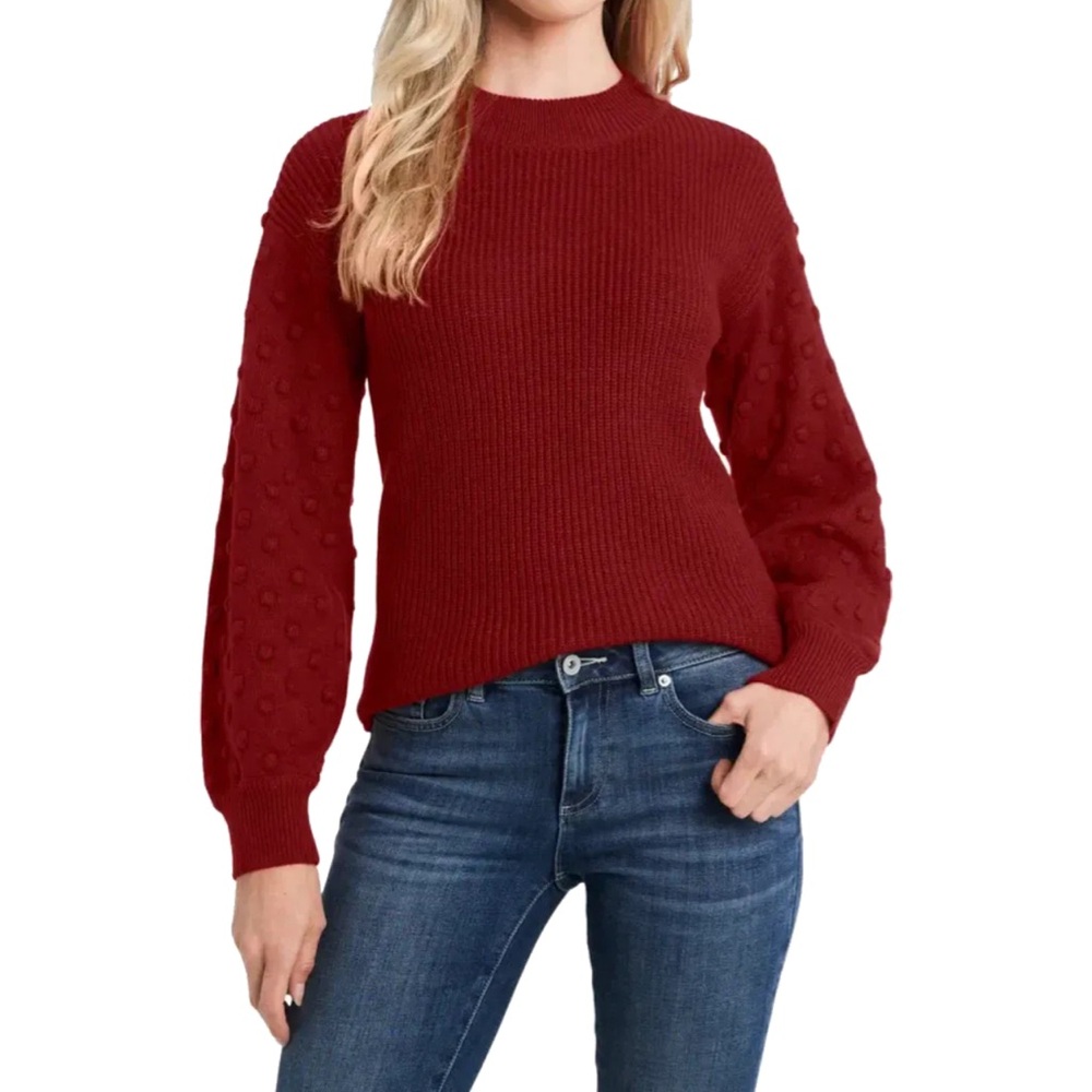 🦋 3/$9 CeCe Pullover Sweater Size S Maroon Long Sleeve Knit Mock Neck with dots